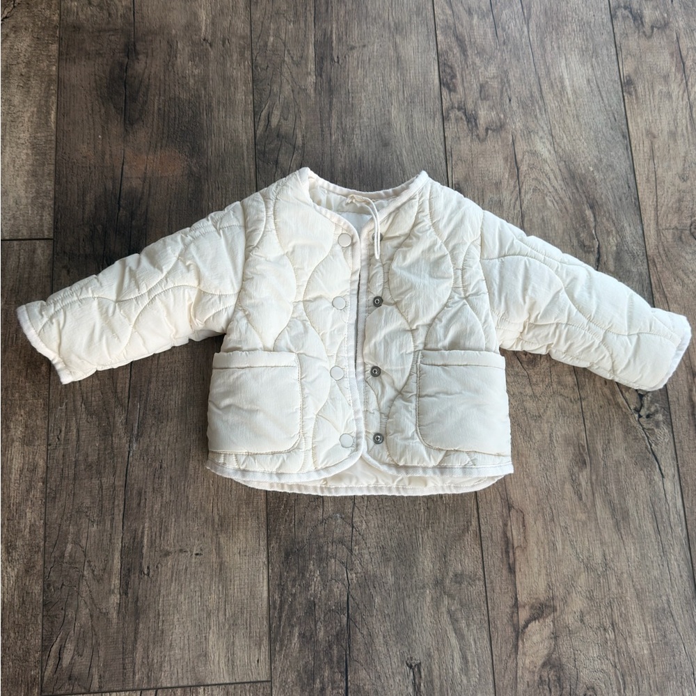 Zara Kids Cream Quilted Puffer Jacket 3-6 Months